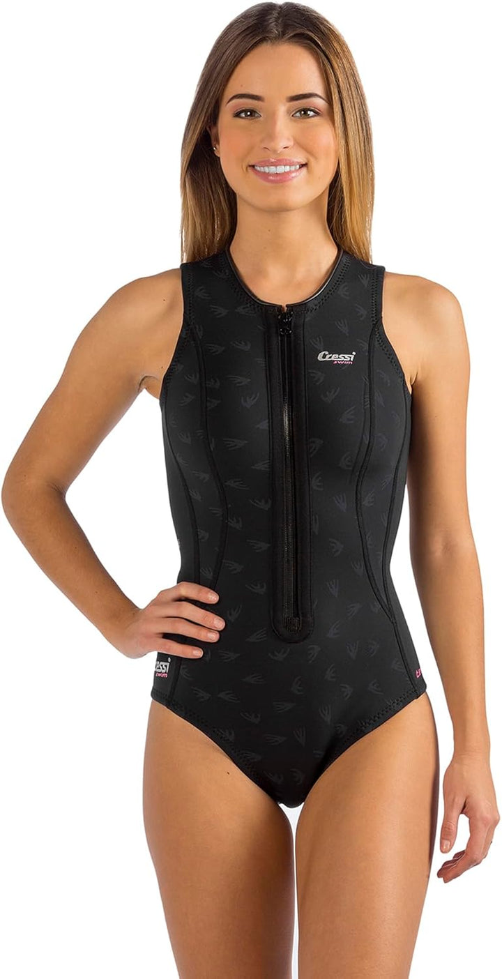Cressi Termico Long Sleeve Lady Swimsuit Schwarz/Logo Rosa L Standard, Schwarz/Logo Rosa L Standard
