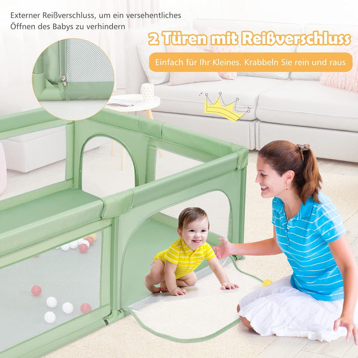 GOPLUS Baby Laufstall mit 50 Spielbällen, Krabbelgitter für Kleinkinder & Säulinge, Laufgitterzelt m