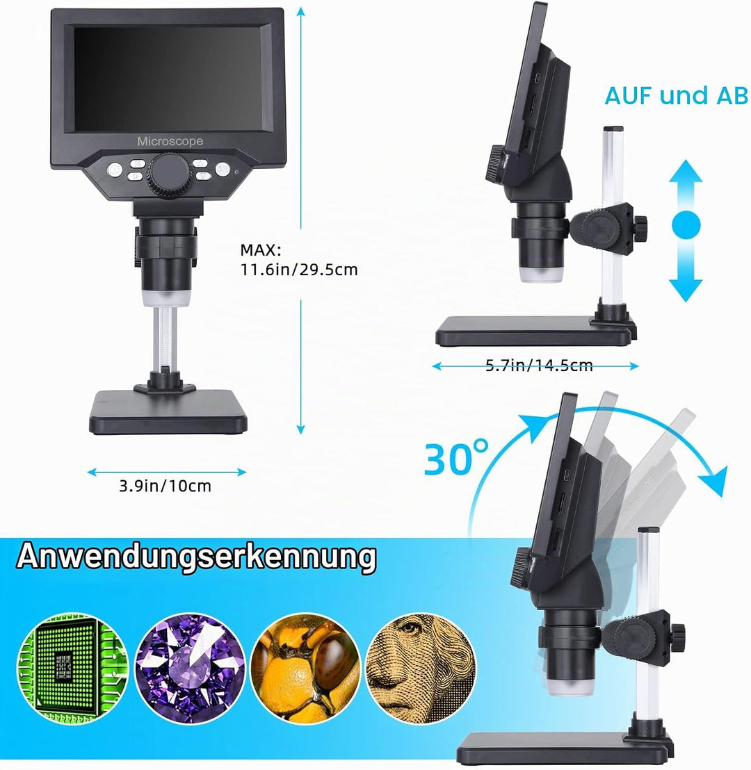 LCD Digital USB Mikroskop, Koolertron 5,5 Zoll 1080P 8 Megapixel 1000X HD Vergrösserung Zoom Drahtlo