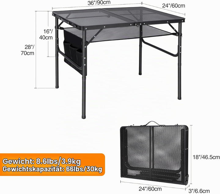 REDCAMP Tragbarer Klappbarer Grilltisch mit Mesh Desktop, 90 x 60cm Leichter Faltbarer Campingtisch