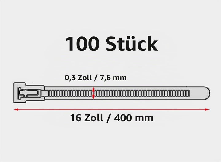 Oksdown Kabelbinder wiederverschliessbar Schwarz 400 mm × 7,6 mm 100 Stück UV-Beständig Stark Gross