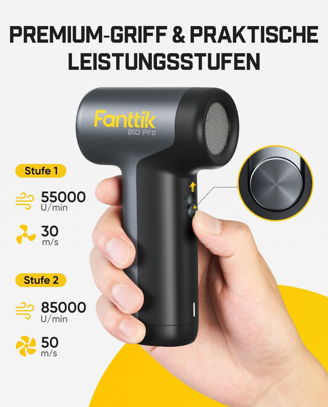 Fanttik B10 Pro Elektrische Staubgebläse, 110.000 U/min bürstenloser Motor, Luftreiniger, 3-Gang ein