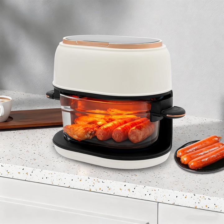 Heissluftfritteuse mit 4L Glas-Korb, 1350W Heissluftfritteuse Glas, Touchscreen, 8 Programme für fet