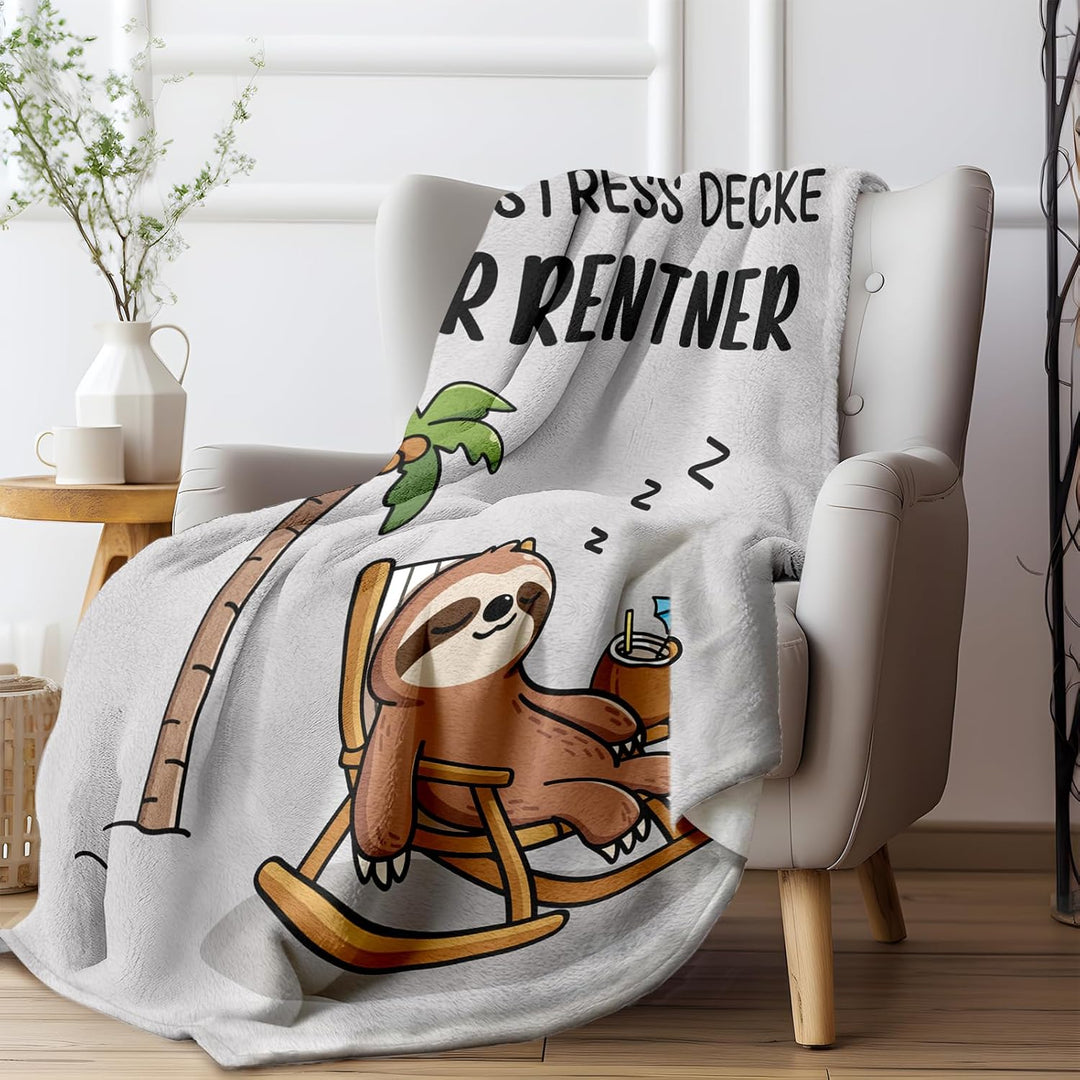 CheriGift Ruhestand Geschenk, Decke mit Faultiermuster Rentner Geschenke Mann, Renteneintritt Gesche