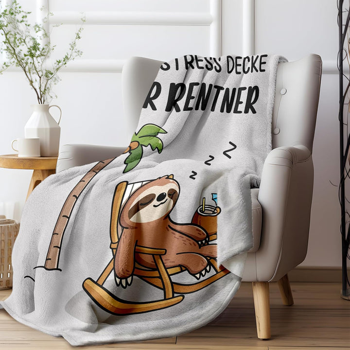 CheriGift Ruhestand Geschenk, Decke mit Faultiermuster Rentner Geschenke Mann, Renteneintritt Gesche