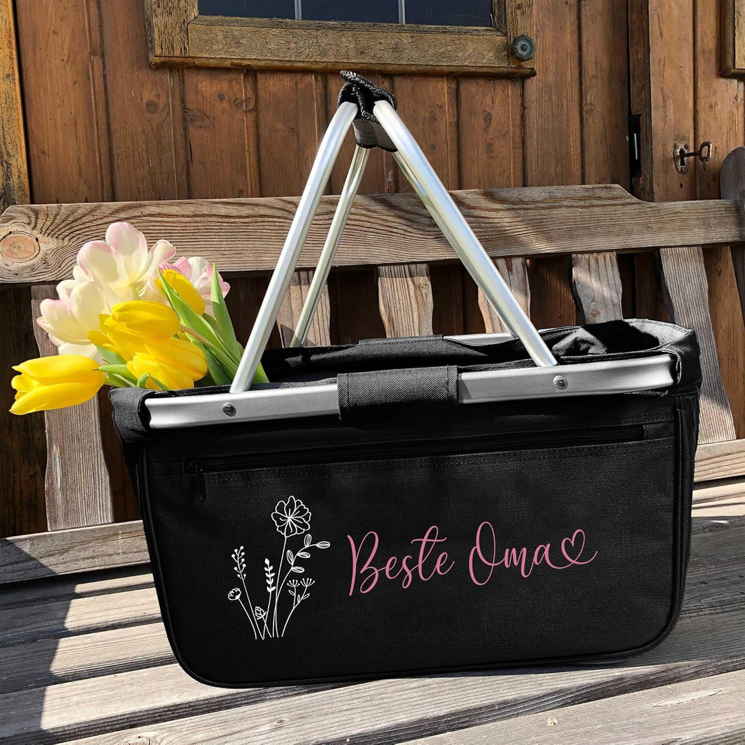 Personalisierter Einkaufskorb I Geschenk für Frauen & Oma I Faltbar mit Name & Blumenmotiv I Geschen