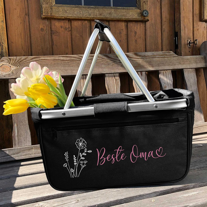 Personalisierter Einkaufskorb I Geschenk für Frauen & Oma I Faltbar mit Name & Blumenmotiv I Geschen