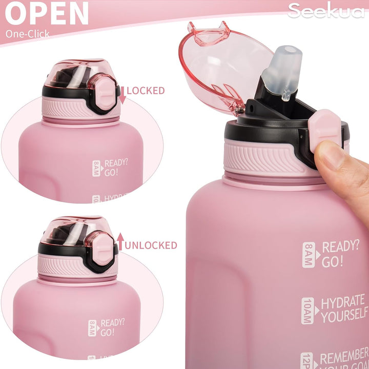 Seekua Sport Tritan Trinkflasche 0.6l / 1l / 2l mit Strohhalm & Zeitmarkierung, Grosse Wasserflasche