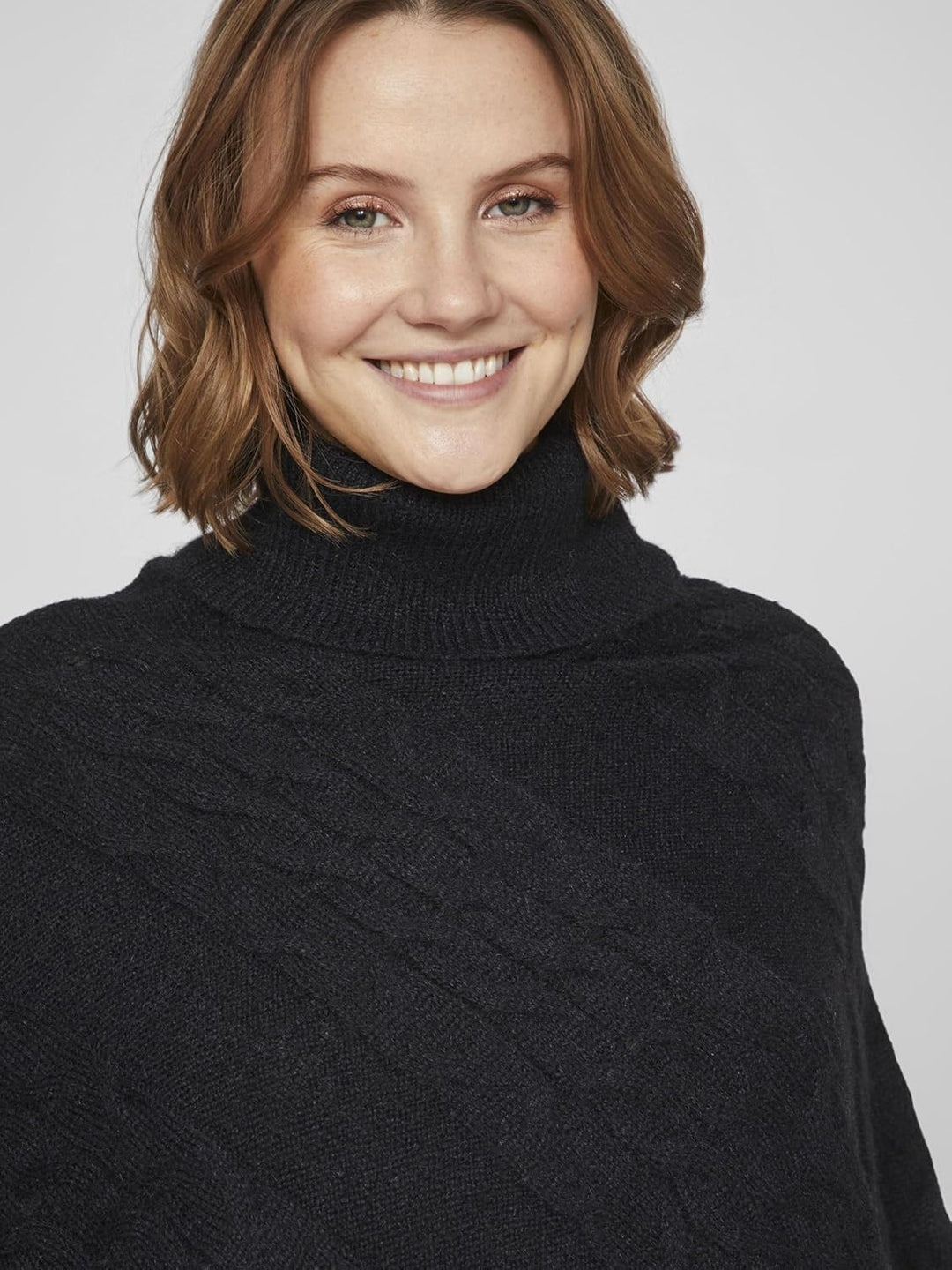 Vila Damen Vichinti New Rollneck Knit Poncho/Su Strickponcho Einheitsgrösse Schwarz, Einheitsgrösse
