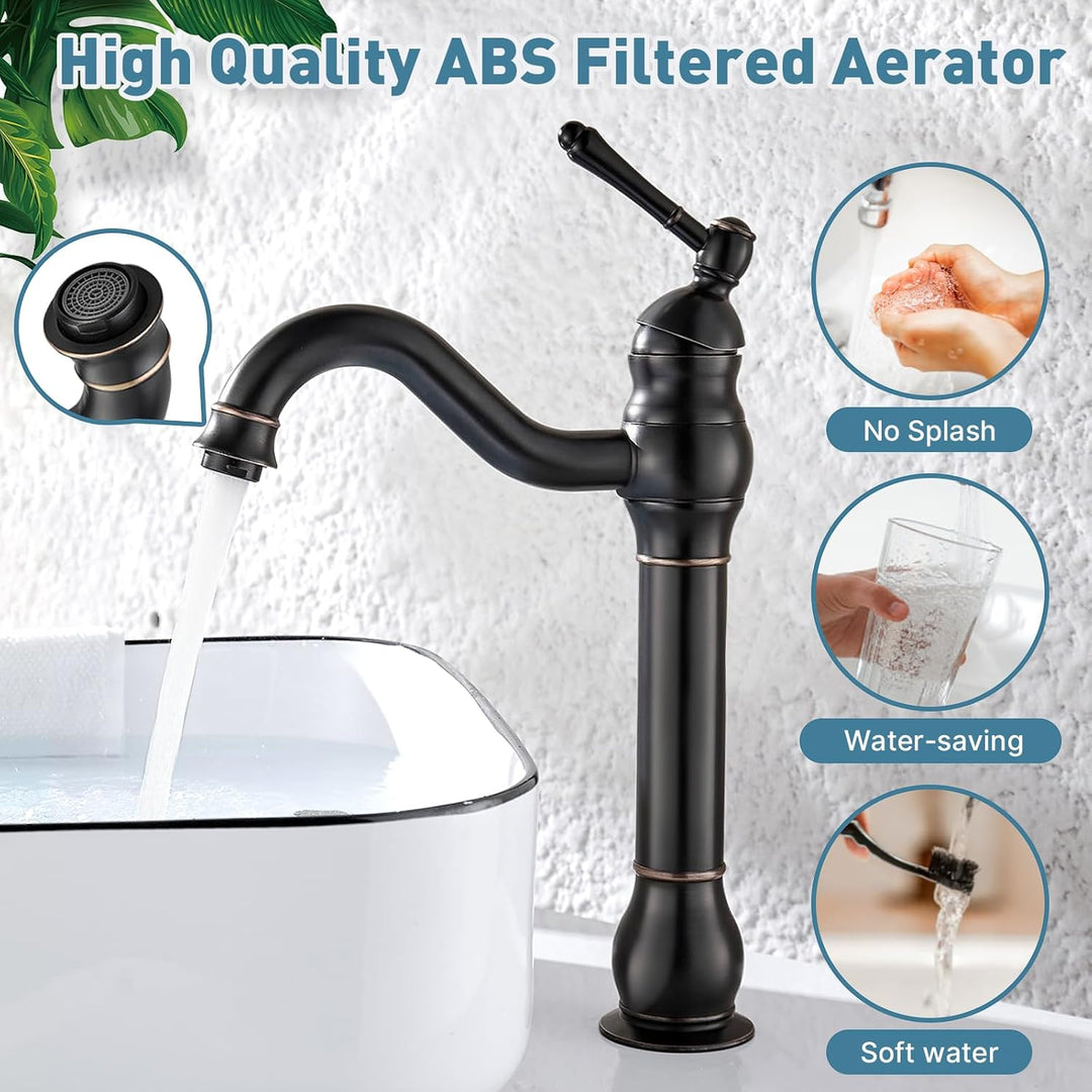 Namuoto Wasserhahn Bad Schwarz Retro Hoch Waschtischarmatur 360°Schwenkbar Einhebel Waschbecken Arma