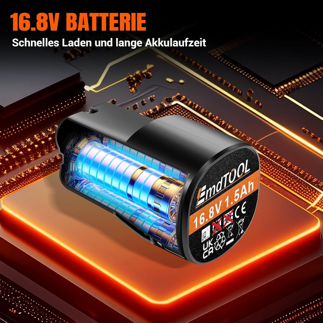 16,8V Akkuschrauber Set, Akku Bohrschrauber mit 1500mAh Akkus, 25+1 Drehmomenteinstellung Akkubohrer