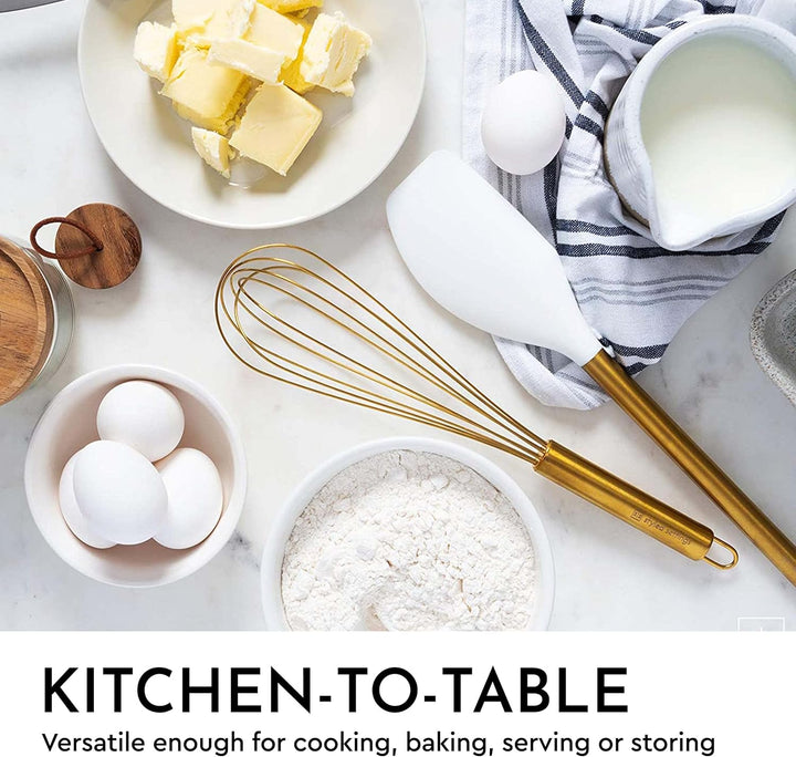 White Silicone and Gold Cooking Utensils Set with Gold Utensil Holder: 17PC Set Includes White &amp; Gol