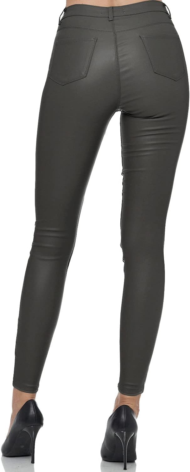 Gloop Skinny Fit Jeans Fit-Hose mit Ledereffekt Smooth Coated Pant L Dunekelgrau, L Dunekelgrau