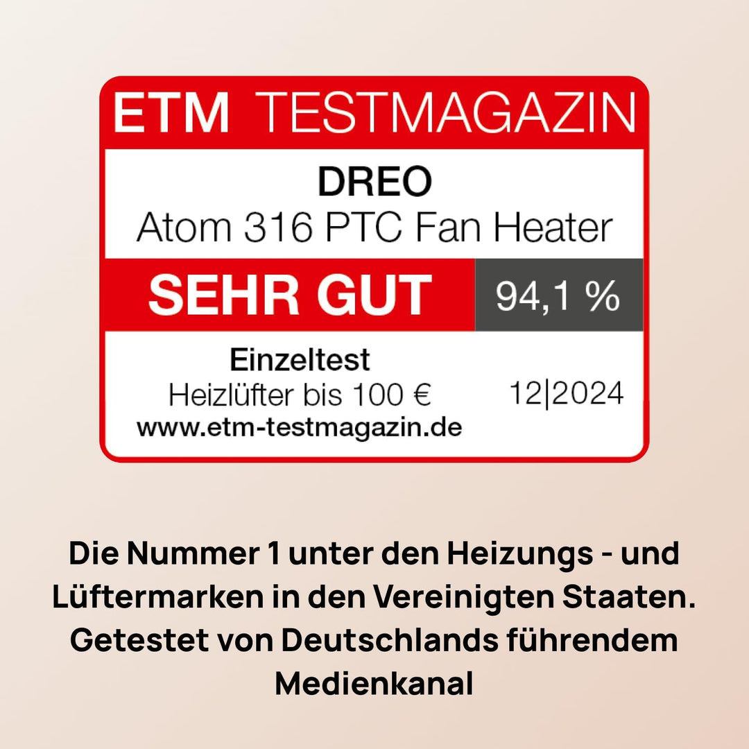 Dreo Energiesparender Heizlüfter, 34 dB Leiser 1500W Elektrischer PTC Keramik, Thermostat, Überhitzu