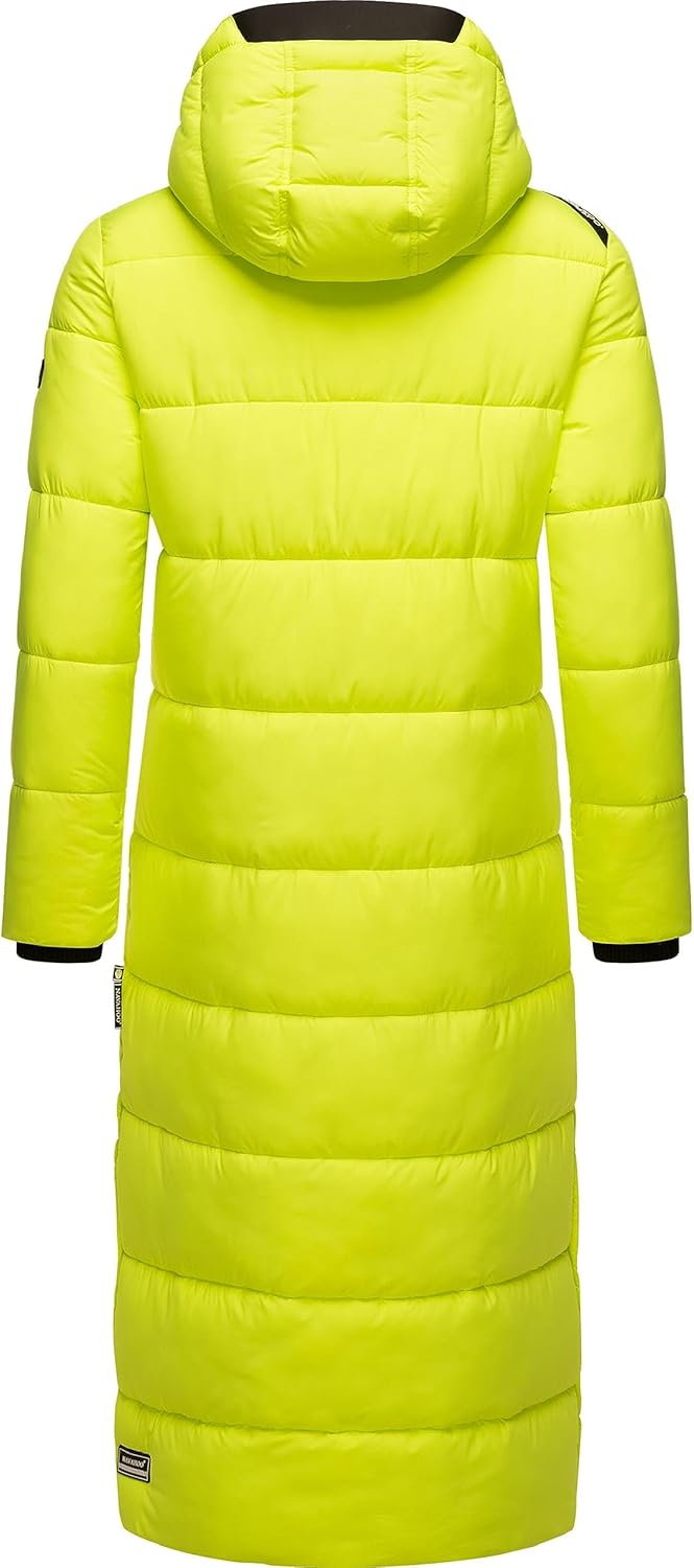 Navahoo Damen Wintermantel Warmer Steppmantel lang mit Abnehmbarer Kapuze Isalie XS-3XL M Neon Green