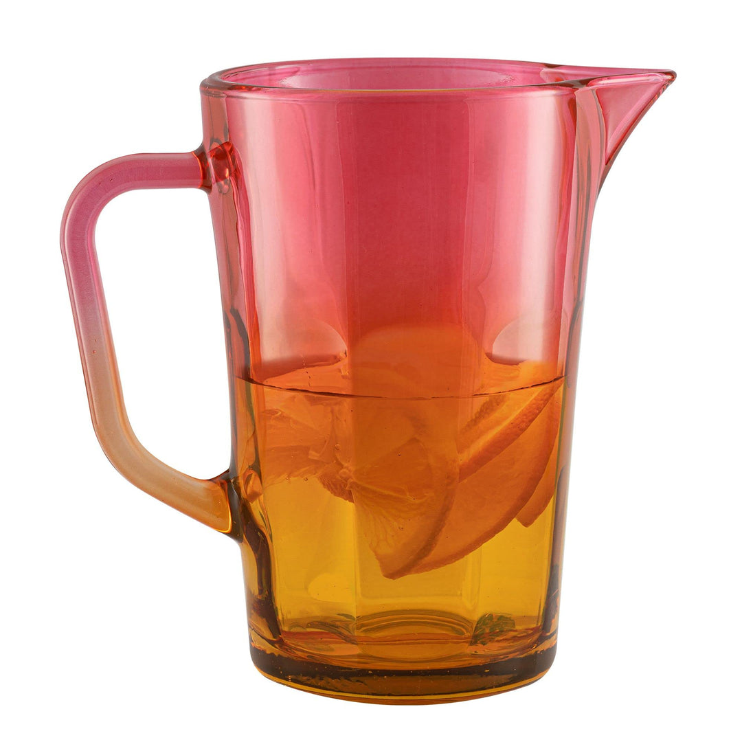 TREND FOR HOME Wasserkaraffe Glas 1 Liter mit Handlichem Griff Bunt Wasserkrug 19 cm Glaskanne Orang