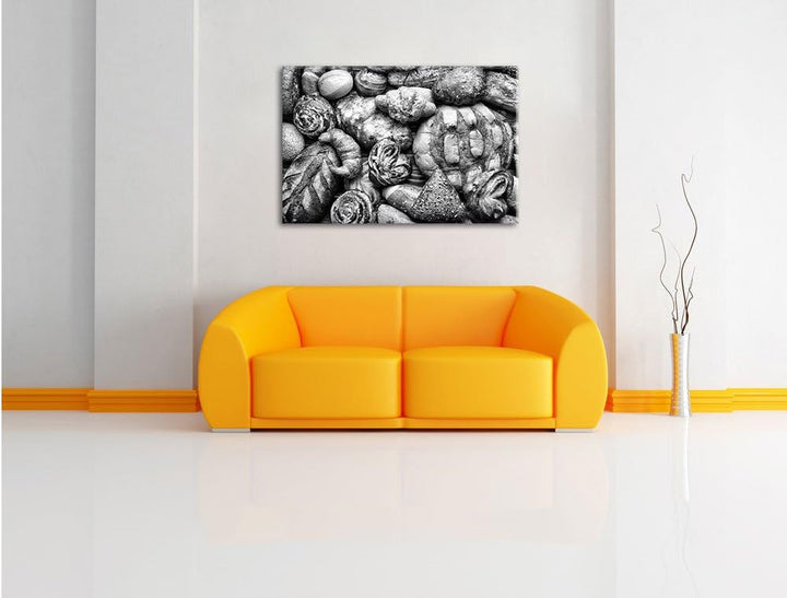 Monocrome, Bread and buns, Format: 100x70 auf Leinwand, XXL riesige Bilder fertig gerahmt mit Keilra