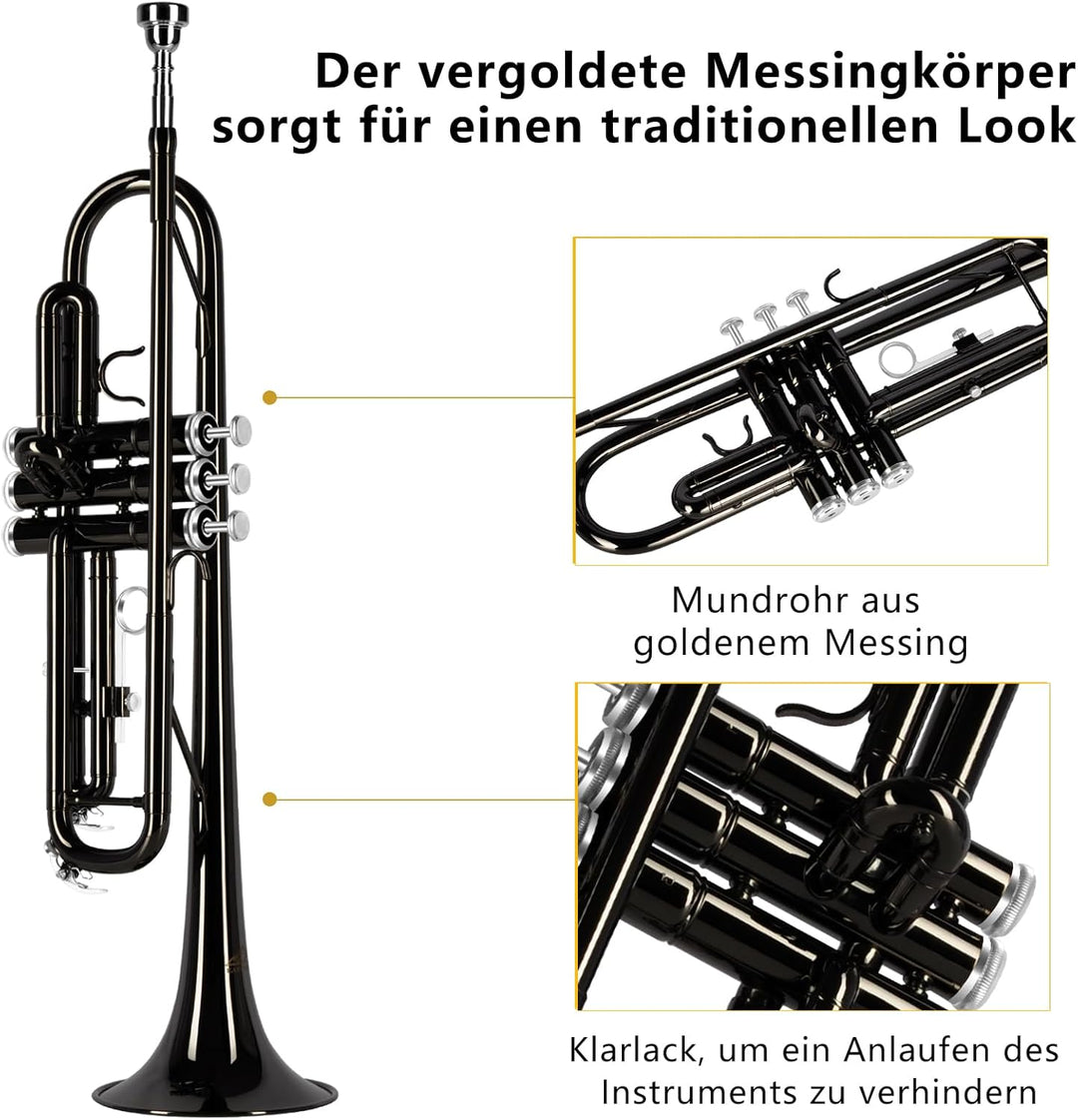 EASTROCK Standard Trompeten Set Standard-Bb-Messing Trompete Mit Hartschale, Handschuhen,7C Trompete