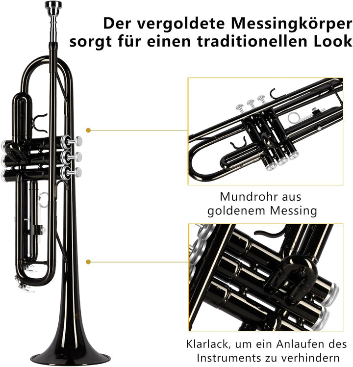 EASTROCK Standard Trompeten Set Standard-Bb-Messing Trompete Mit Hartschale, Handschuhen,7C Trompete
