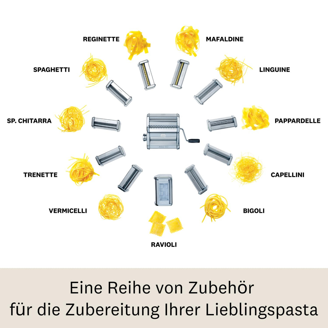 Capellini-Aufsatz aus Edelstahl für die Nudelmaschine Atlas 150 von Marcato, Legierung, Mafaldine, M