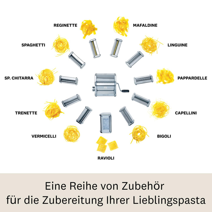 Capellini-Aufsatz aus Edelstahl für die Nudelmaschine Atlas 150 von Marcato, Legierung, Mafaldine, M