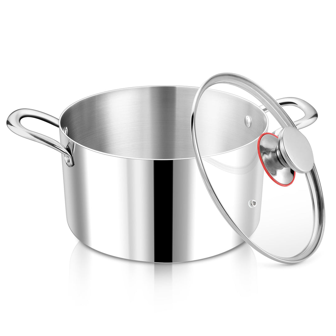Joyfair Kochtopf, 24cm Premium 3-Lagiger Edelstahl Nudeltopf mit Glasdeckel, 5,6L Kochtopf Induktion