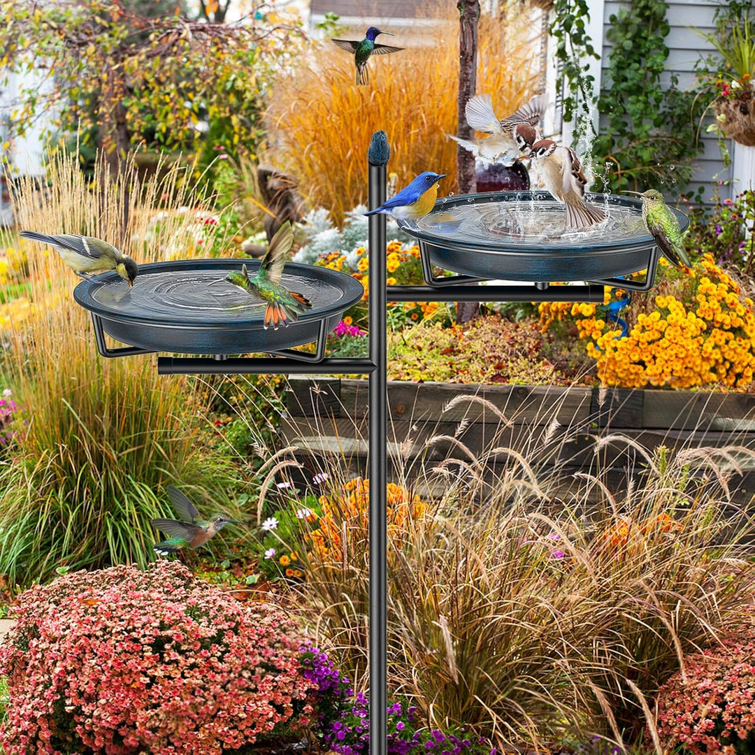 Vogeltränke Vogelbad Schale Stehend, 2-in-1 Vogelbad für Draussen Garten mit Doppelbecken für Wasser