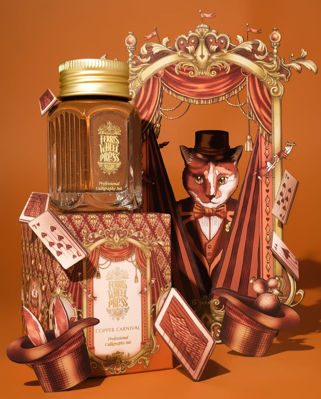 Ferris Wheel Press, Calligraphy Ink, Vivid deep amber with gold shimmer, 28ml Vivid deep amber with