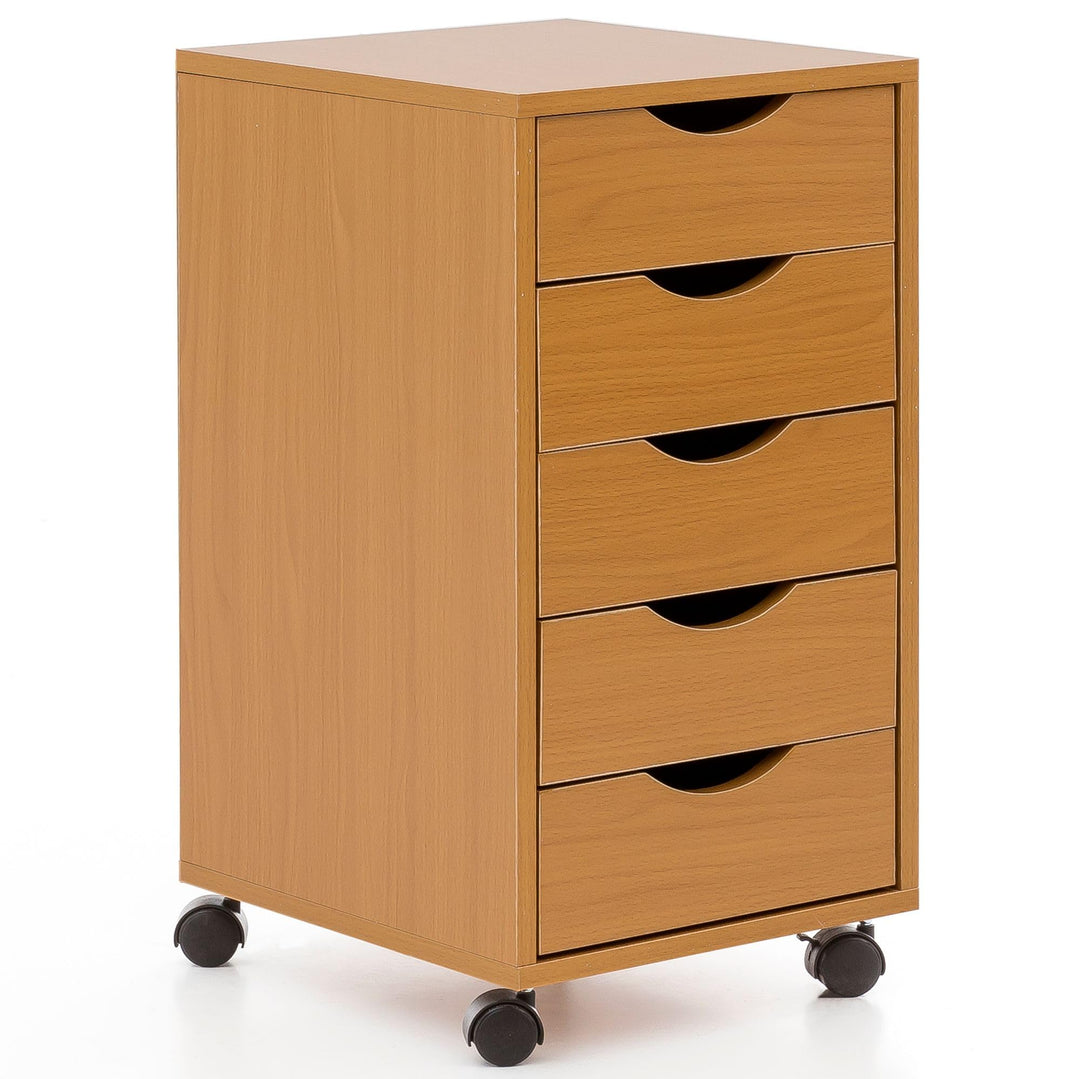 FineBuy Kinder Rollcontainer 33 x 64 x 38 cm Holz 5 Schubladen | Moderner Schubladencontainer mit Ro