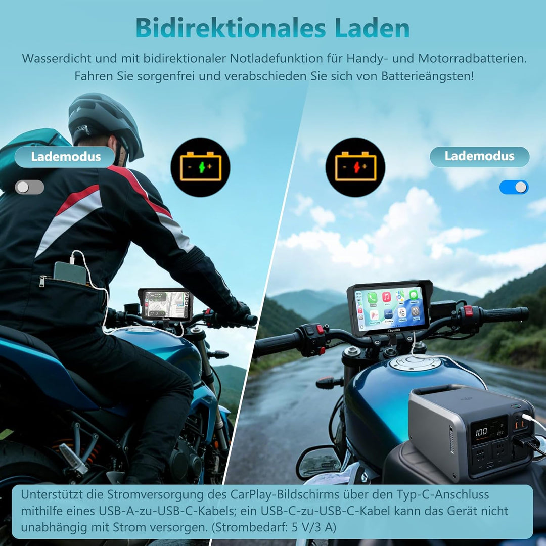 Carpuride W602S Pro Motorrad CarPlay Bildschirm mit BM05 für Plug-and-Play, Kabelloses CarPlay & And