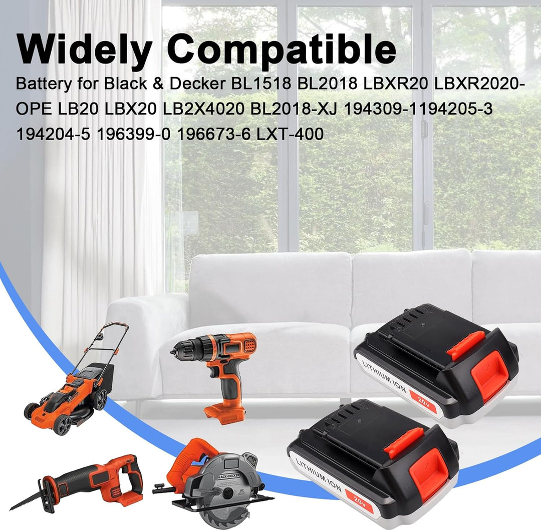 2 Stück 20 V 3000 mAh Lithium-Ersatz-Werkzeugakku für Black & Decker BL1518 BL2018 LBXR20 LBXR2020-O