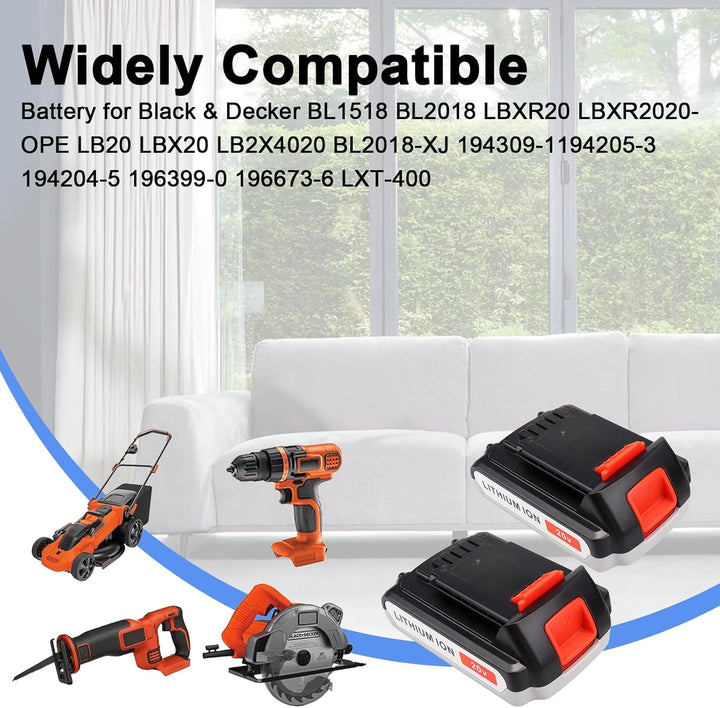 2 Stück 20 V 3000 mAh Lithium-Ersatz-Werkzeugakku für Black & Decker BL1518 BL2018 LBXR20 LBXR2020-O