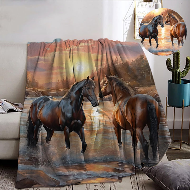 Decke pferdemotiv 130x150cm Sanft Flanell Flauschig und Warme,3D Pferdemuster Wohndecke als Sofadeck