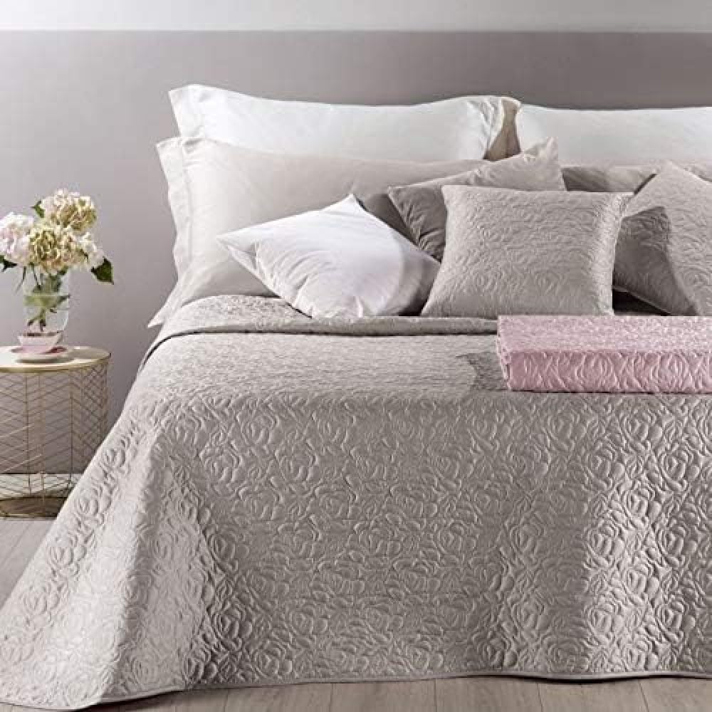 Caleffi Patricia Tagesdecke Frühling, Satin, Baumwolle, Seil, Doppelbett, 76580 160 x 190 cm Beige,