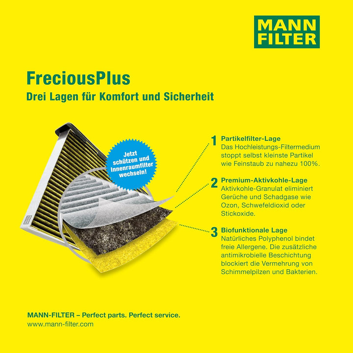 MANN-FILTER FP 26 023 Innenraumfilter – FreciousPlus Biofunktionaler Pollenfilter für PKW
