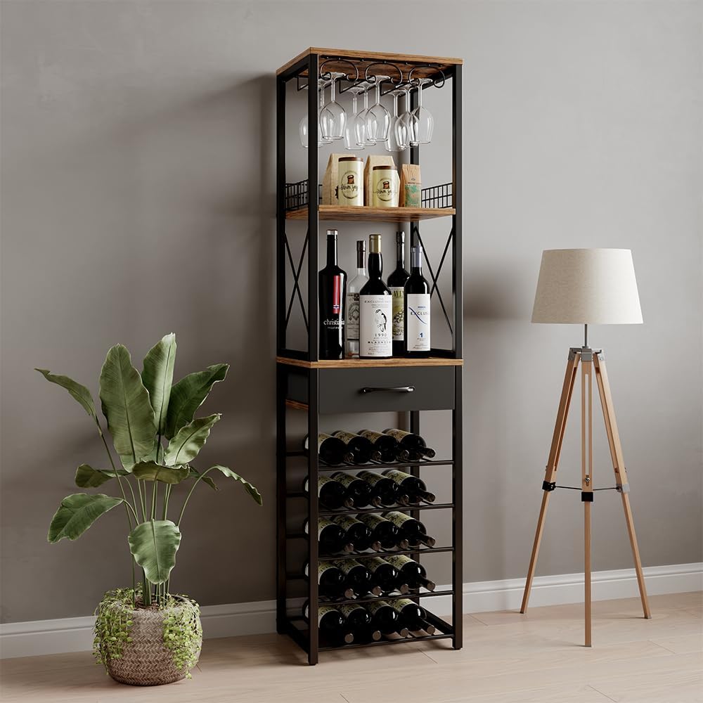 Vicco Weinregal Porto, Eiche rustikal, 40 x 147.5 cm mit Schublade, kombinierbar mit Porto-Serie zur