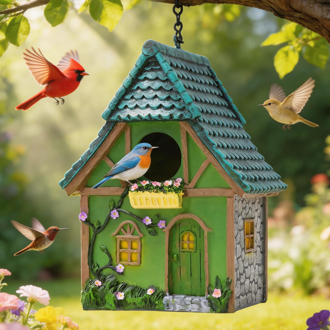 Vogelhaus für draussen, buntes Vogel-Nistkästen aus Kunstharz, mit Kette zum Aufhängen, für den Auss