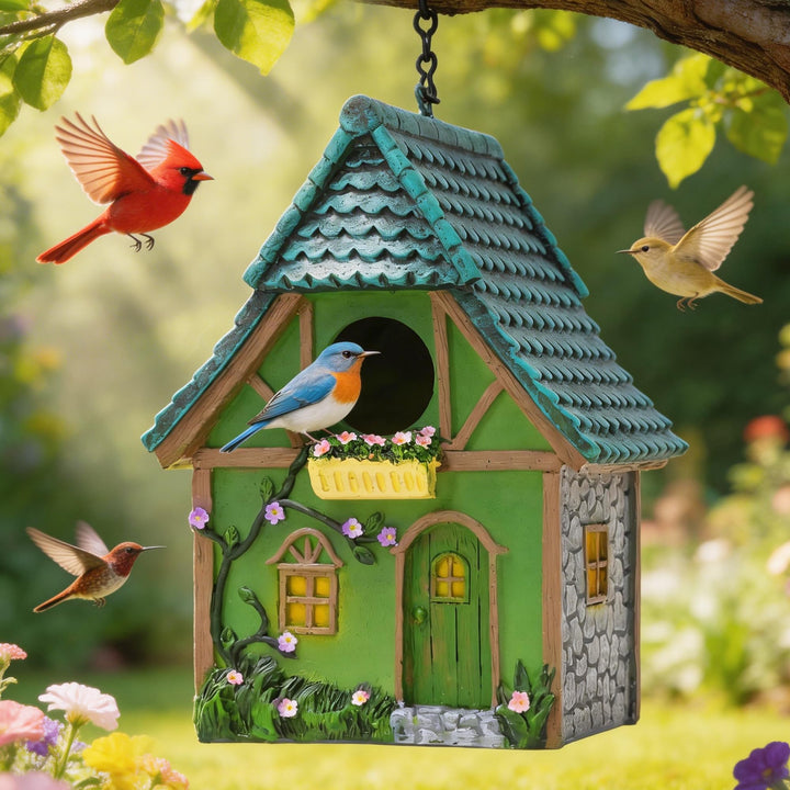 Vogelhaus für draussen, buntes Vogel-Nistkästen aus Kunstharz, mit Kette zum Aufhängen, für den Auss