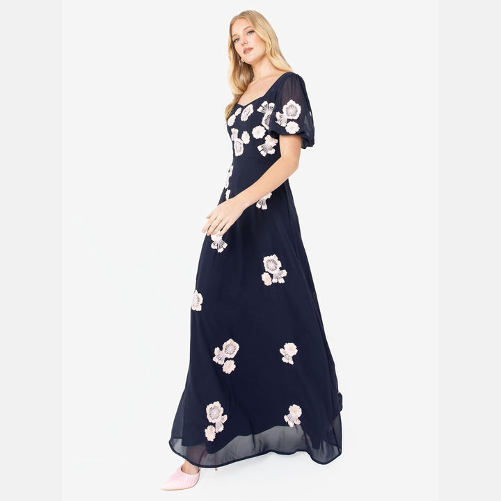 Maya Deluxe Damen Womens Ladies Floral Embellished Short Sleeve Maxi Dress for Wedding Guest Bridesm