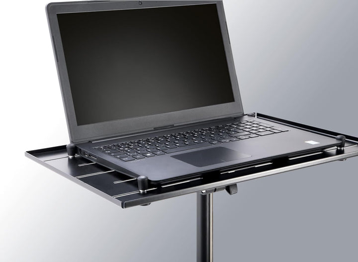 K&M 12185 Laptop-Ständer Schwarz, Stahl - Notebook-Ablage - Dreifuss und Platte klappbar - für Bühne