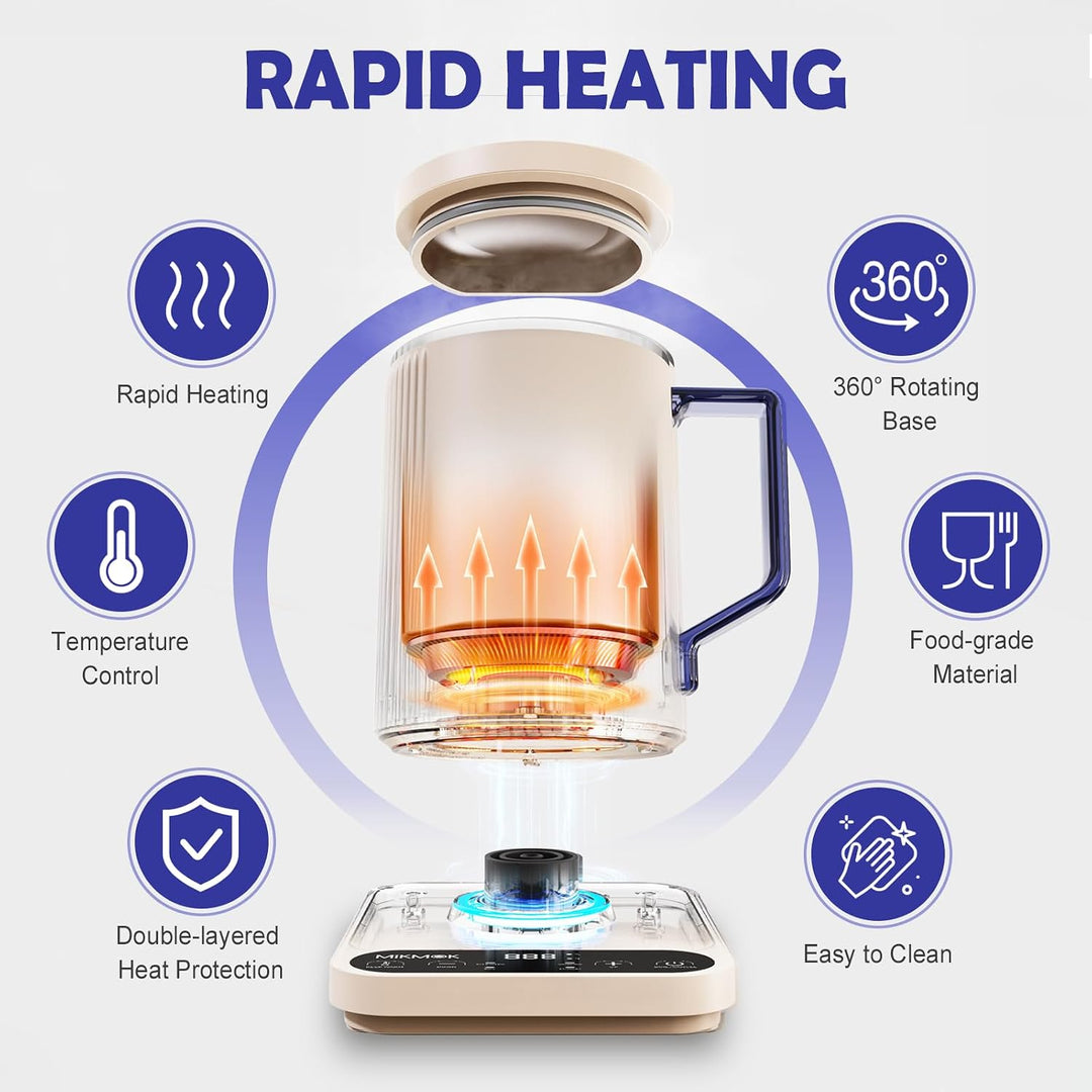 MIKMOK Elektrischer Tassen-Wasserkocher 400ml 300W Edelstahl 304 | Regelbare 40–100°C LED-Temp, Disp