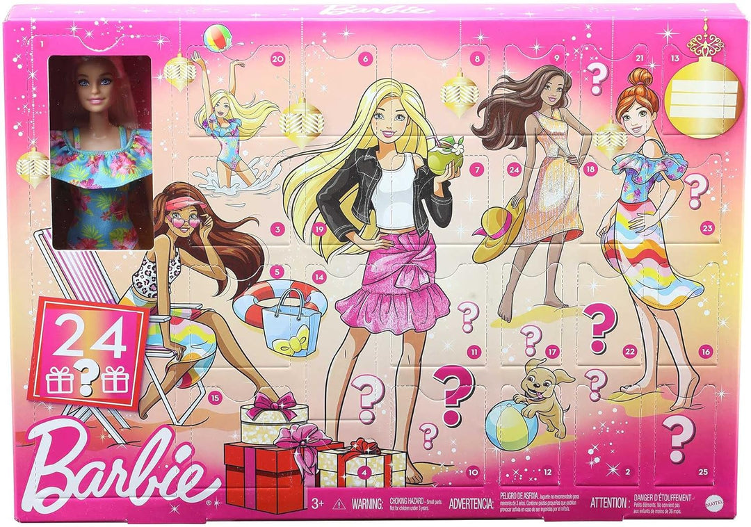 Barbie GYN37 - Adventskalender mit einer Barbie Puppe, 24 Überraschungen, Kleidung und Accessoires f