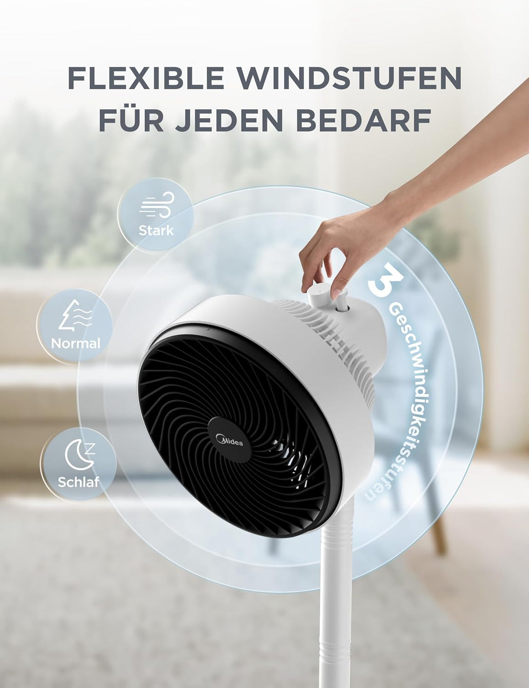 Midea FG18-22LAPH(BW) Standventilator 2 in 1 höhenverstellbar, 549 ft³/min Luftzirkulator mit 18m Re