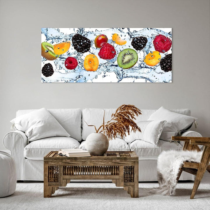 Wandbilder Dekoration Wohnzimmer Wasser Früchte frisch Essen Panorama Bilder auf Leinwand 120x50cm L