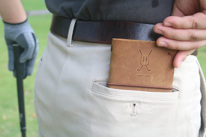 Handy Picks Golf-Logbuch aus Leder, handgefertigt und nachfüllbar, inklusive Golflog n Yardage Buch