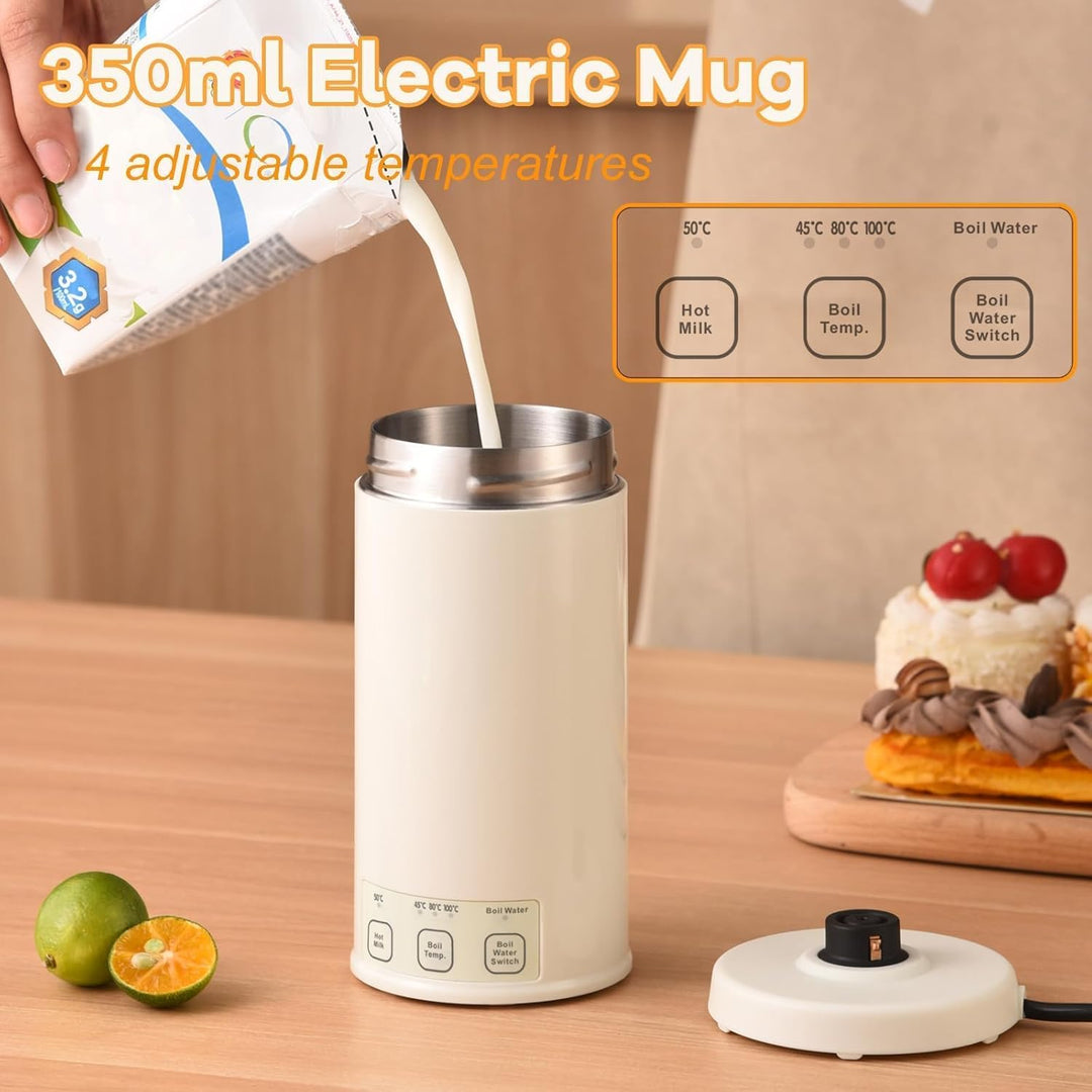 350ml Elektrischer Reisekaffeebecher mit 4-Temperaturstufen, 600W Tragbarer Milchwärmer & Thermosbec