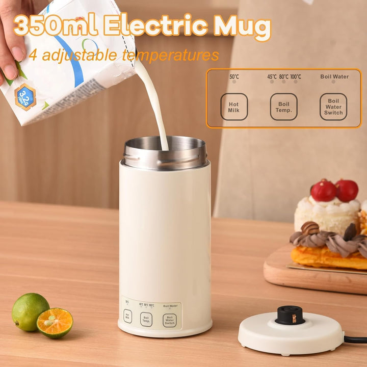 350ml Elektrischer Reisekaffeebecher mit 4-Temperaturstufen, 600W Tragbarer Milchwärmer & Thermosbec