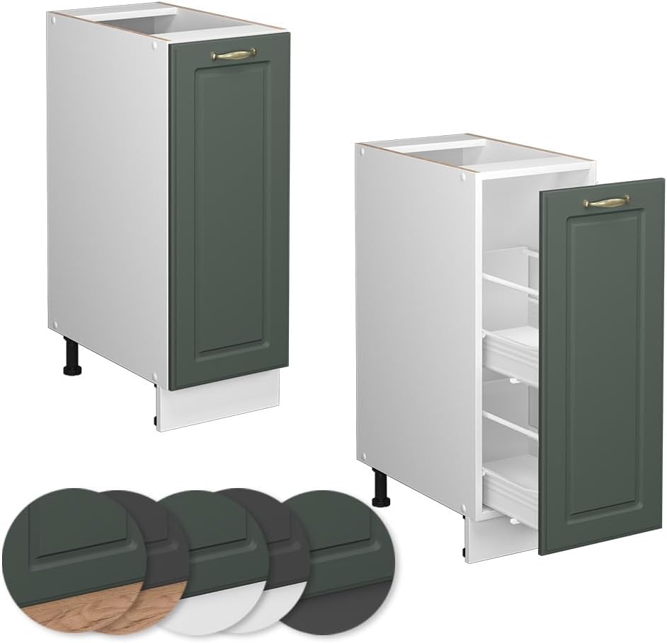 Vicco Apothekerschrank Fame-Line, Grün-Gold Landhaus/Weiss, 30 cm ohne Arbeitsplatte Grün-gold Landh