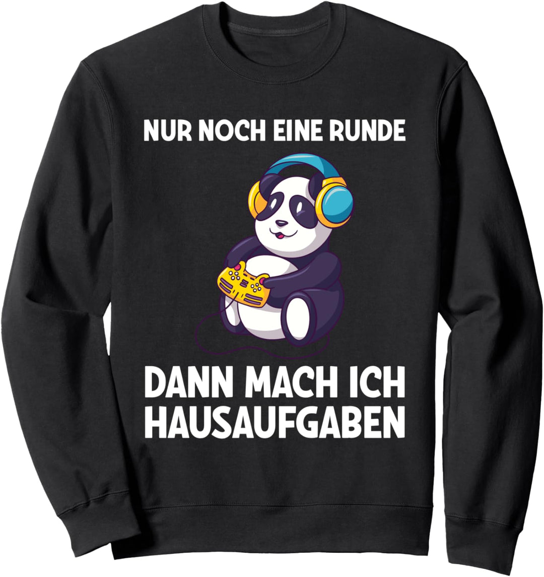 Nur Noch Eine Runde Zocken Hausaufgaben Gaming Panda Sweatshirt