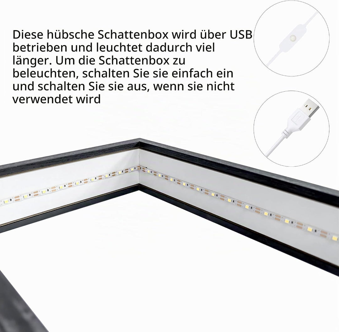 HanYun 3D Bilderrahmen Zum Befüllen mit LED-Lichterketten, 21.5X26.5cm Bilderrahmen Schwarz n tiefer